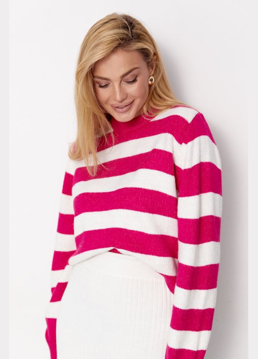 Синий демисезонный женский вязаный джемпер с широкими полосками Lurex