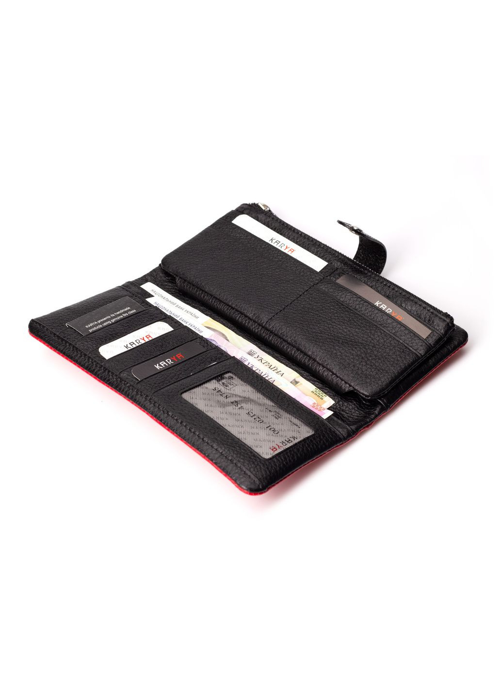 Женский кожаный кошелек 113546 красный с черным Karya (261481913)