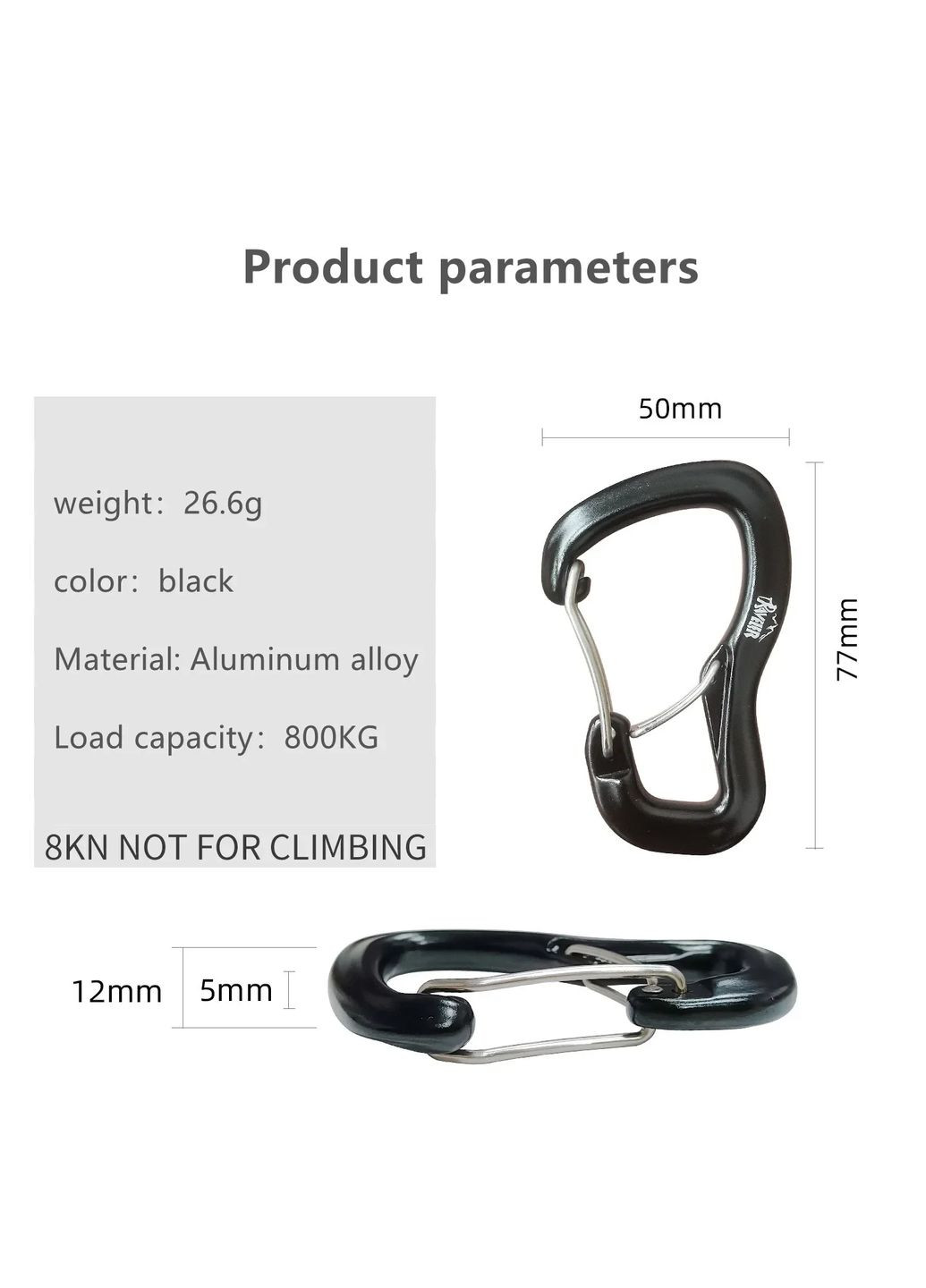 Карабин туристический алюминиевый 8kN (800 кг) для гамака, кемпинга и крепления снаряжения No Brand (352720190)