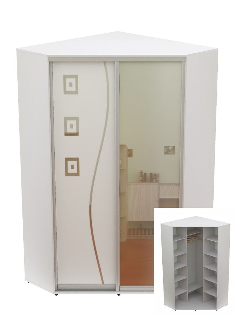 Шафа-купе дводверна кутова 120*120*220 Білий Дзеркало/Дзеркало з піскострумним малюнком Угол-2 Алекса (360454466)