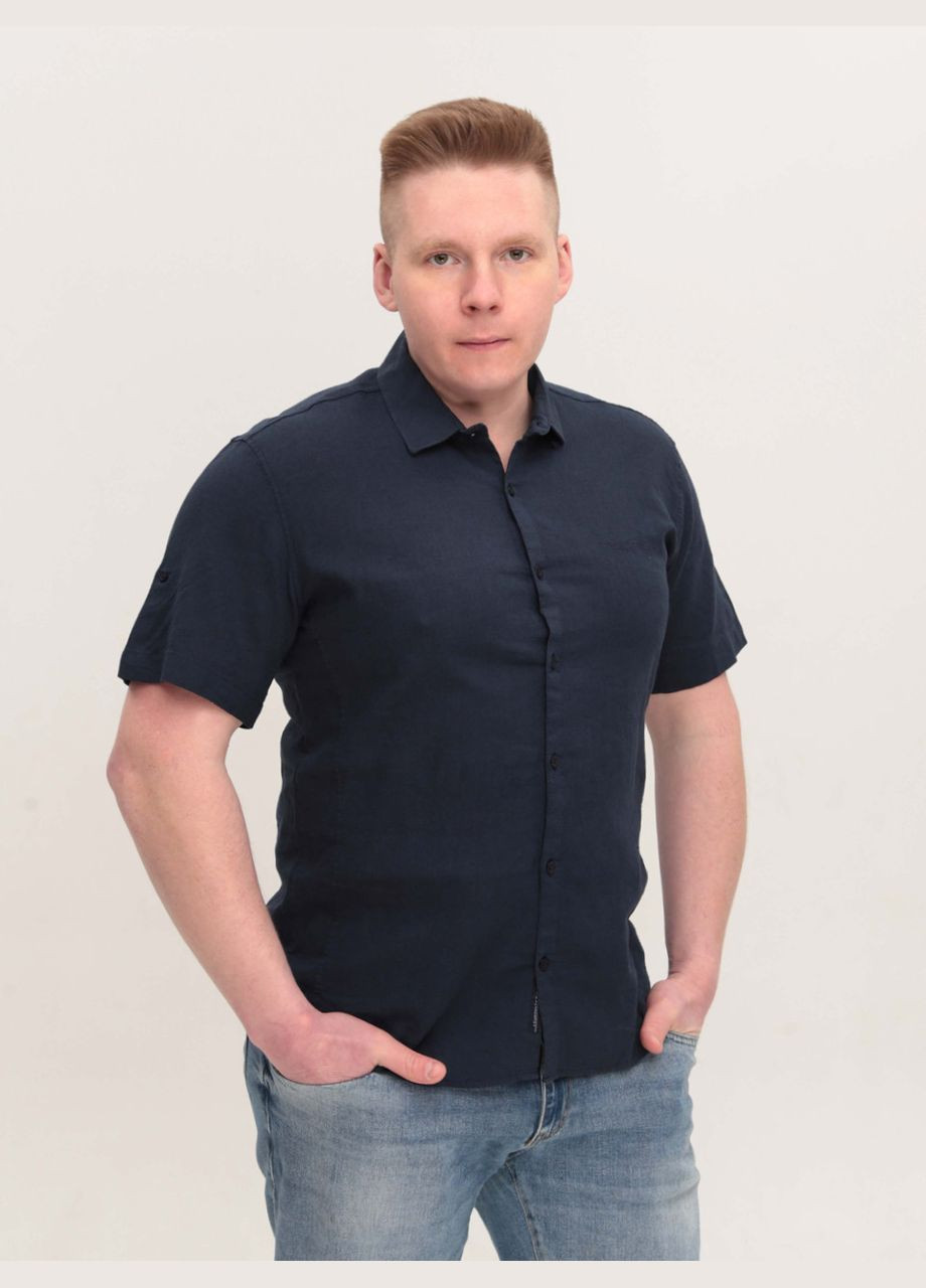 Сорочка чоловіча лляна темно-синя короткий рукав Bagarda Пряма (323202283)