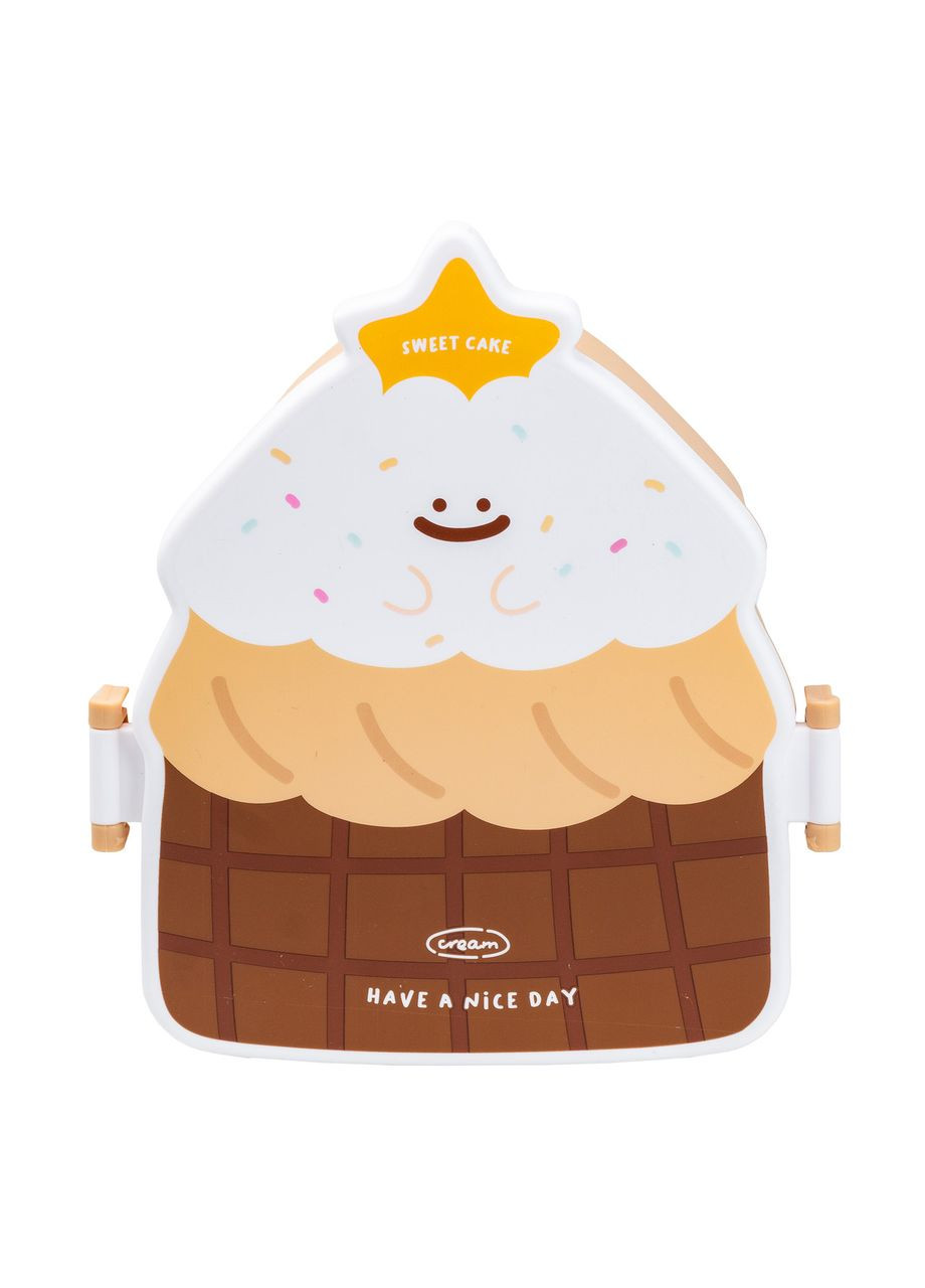 Детский ланч бокс на две секции 950 мл пластиковый с вилкой и ложкой "Пирожное" Коричневый Jooki (358706573)