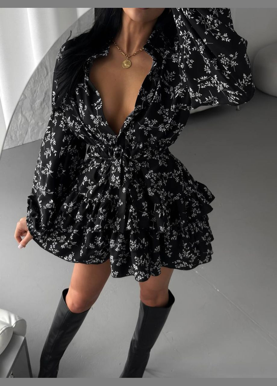 Чорно-білий святковий, коктейльна, повсякденний, джинсова, ділова ніжна сукня No Brand з квітковим принтом