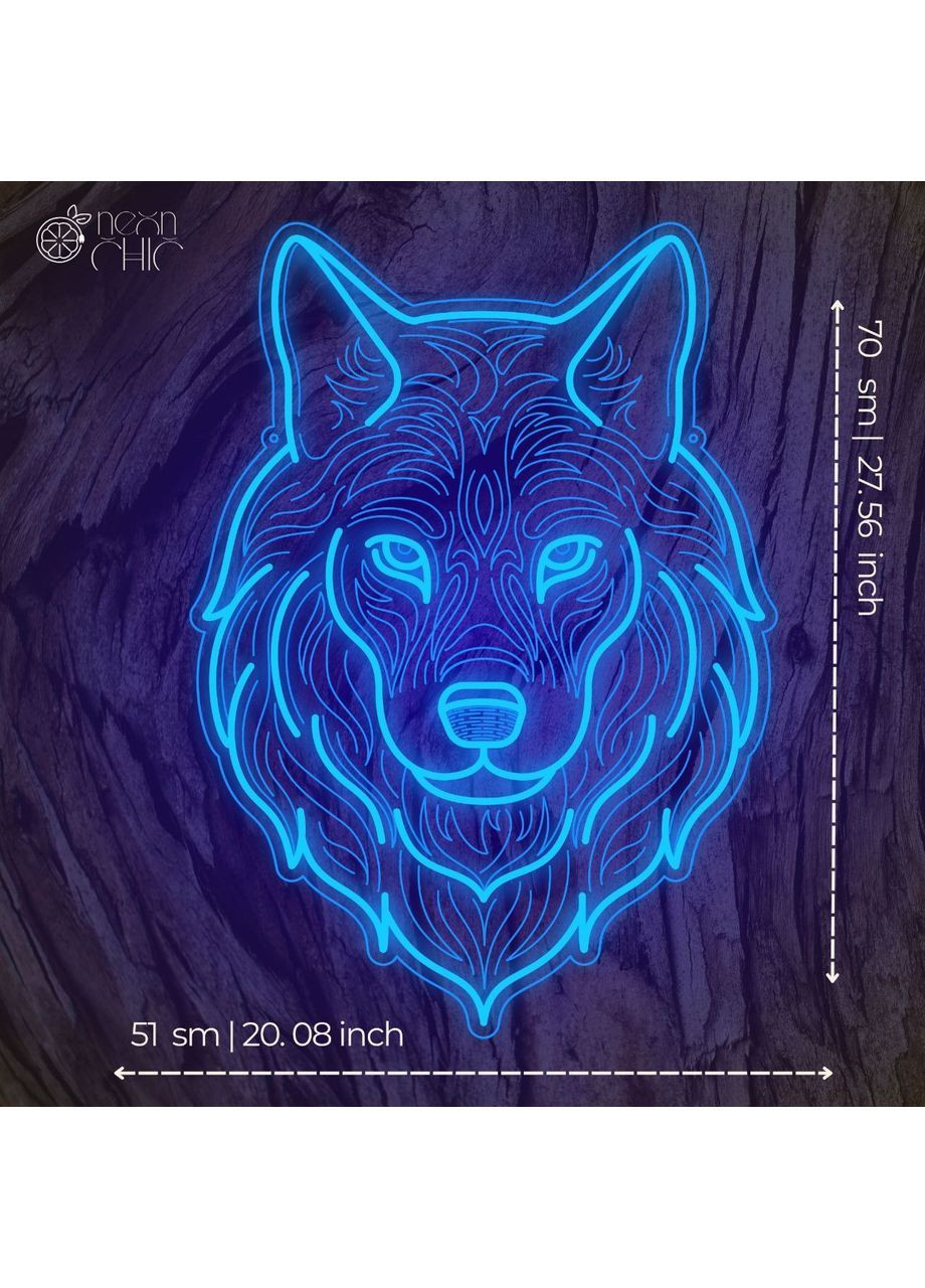 Неоновый светильник Волк с контролером Синий 70*51 см NeonChic (367190345)
