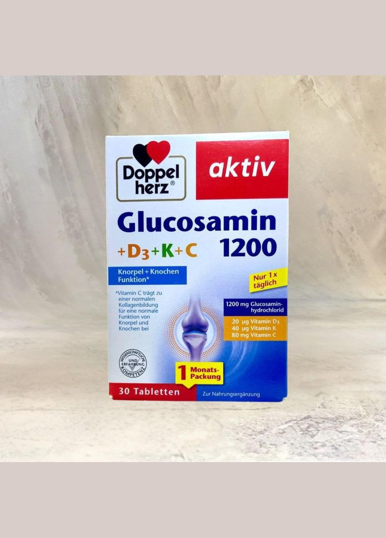 Doppelerz Glucosamin 1200+D3+K+C Вітамінний комплекс для здорових хрящів, суглобів та кісток, 30 шт No Brand (323169029)