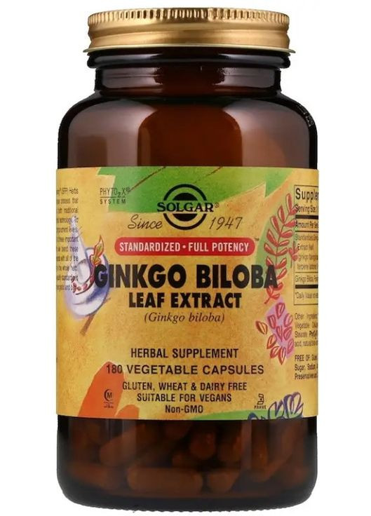 Экстракт листьев Гинкго Билоба Ginkgo Biloba 180 капс Solgar (357342550)