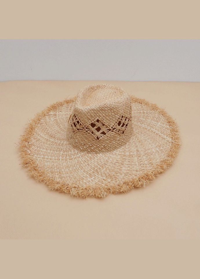Літній широкополий капелюх Федора з візерунками по тулії та рваними краями з бахромою GLORIA No Brand (293815349)