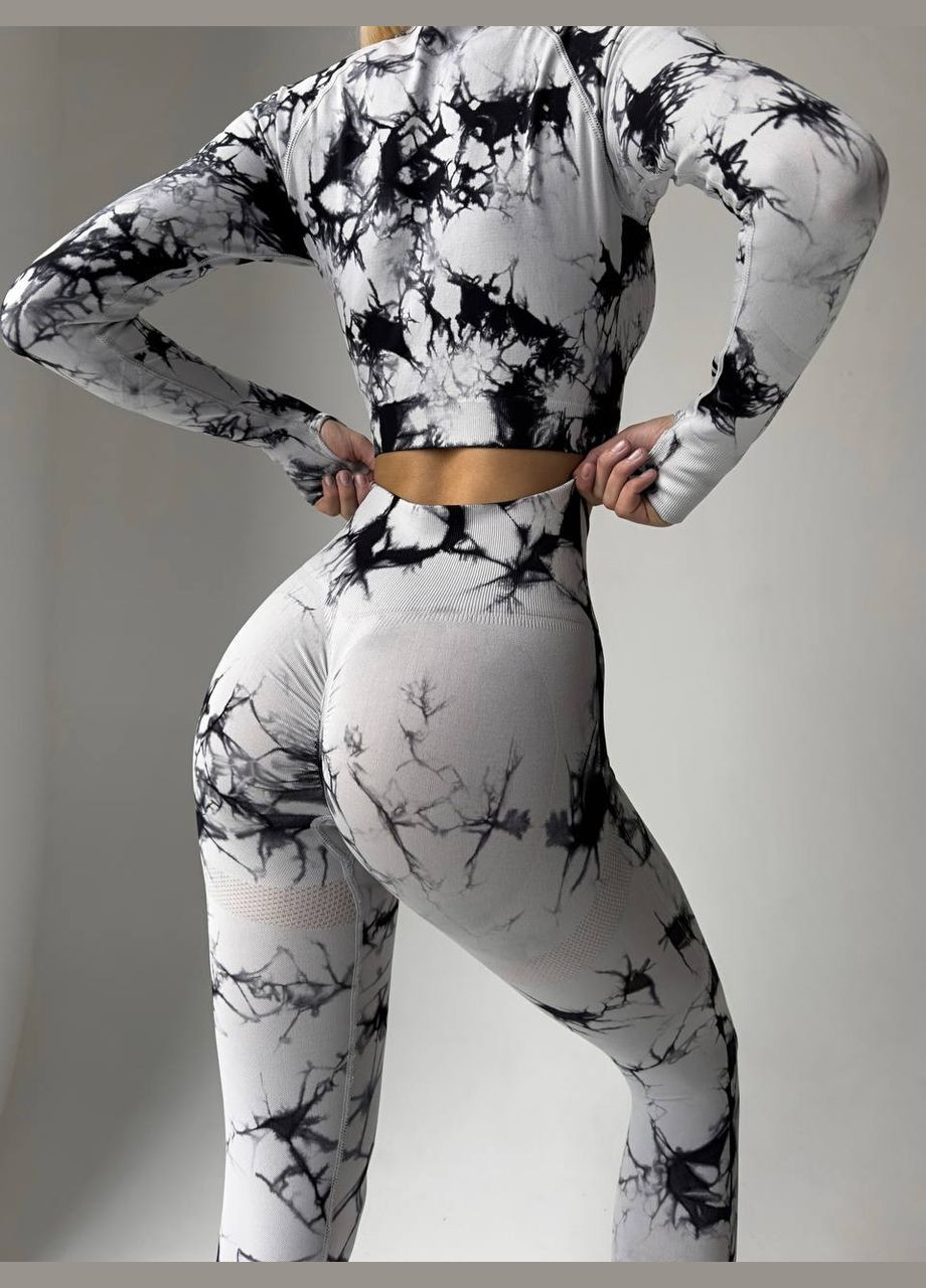 Женский фитнес двойка белый с черным No Brand костюм (322054920)