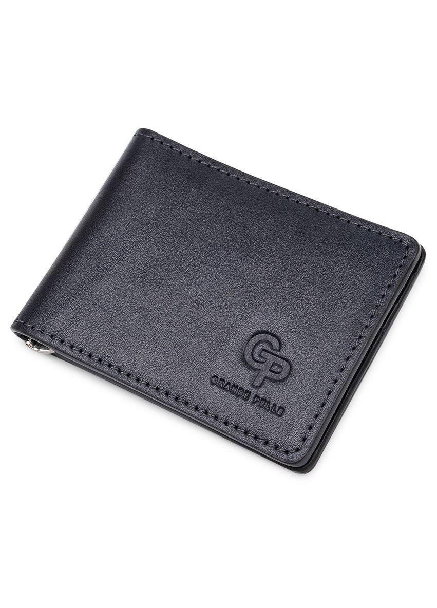 Шкіряний чоловічий затиск для грошей 11544 Синій Grande Pelle (329147213)