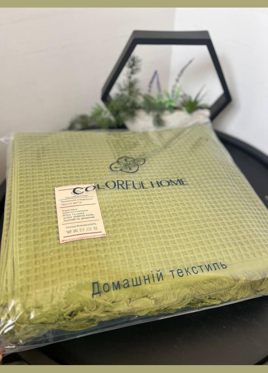 Покривало вафельне бавовна літнє 200х230 см Оливковий (П4К-rai-pike-001-09) No Brand (308755197)