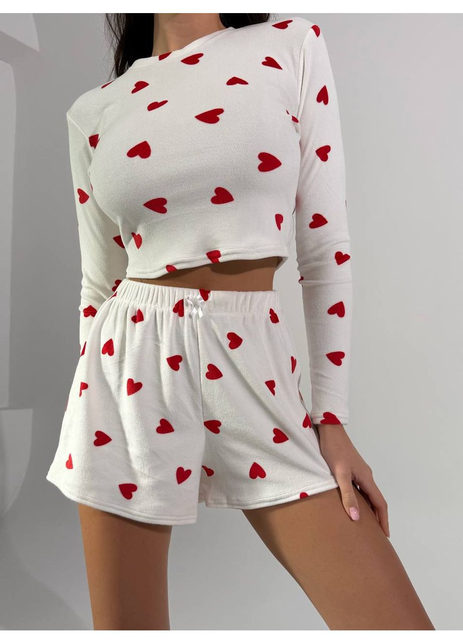 Велюровая женская пижама молочного цвета 36014 No Brand (369713655)