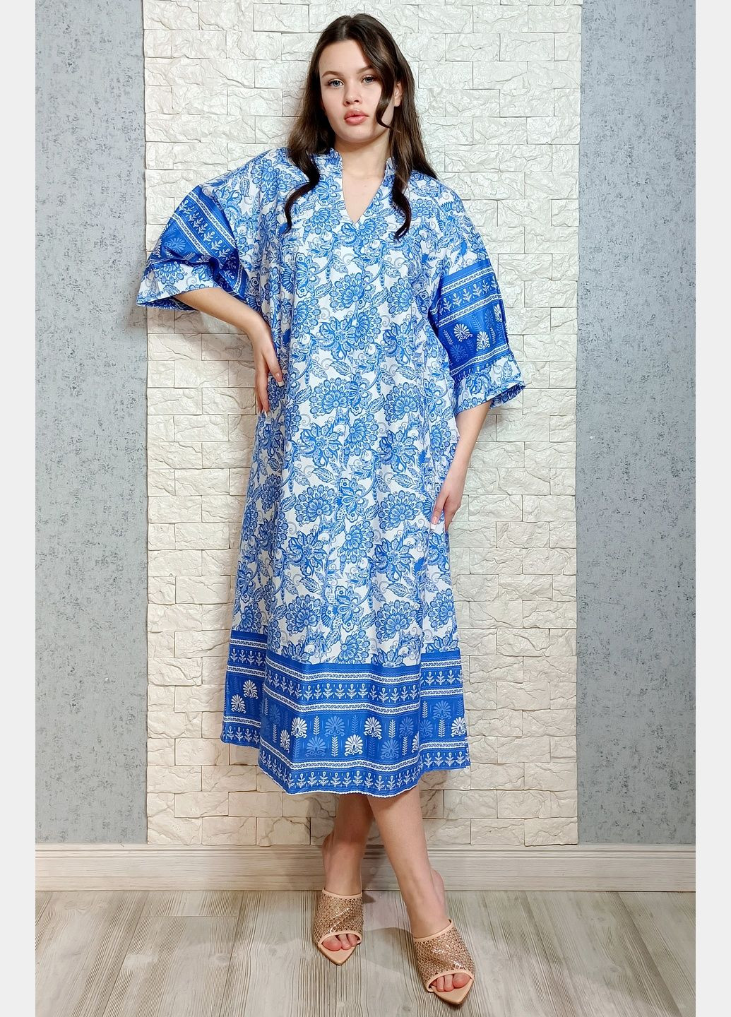 Блакитна повсякденний, кежуал сукня оверсайз New Collection з абстрактним візерунком