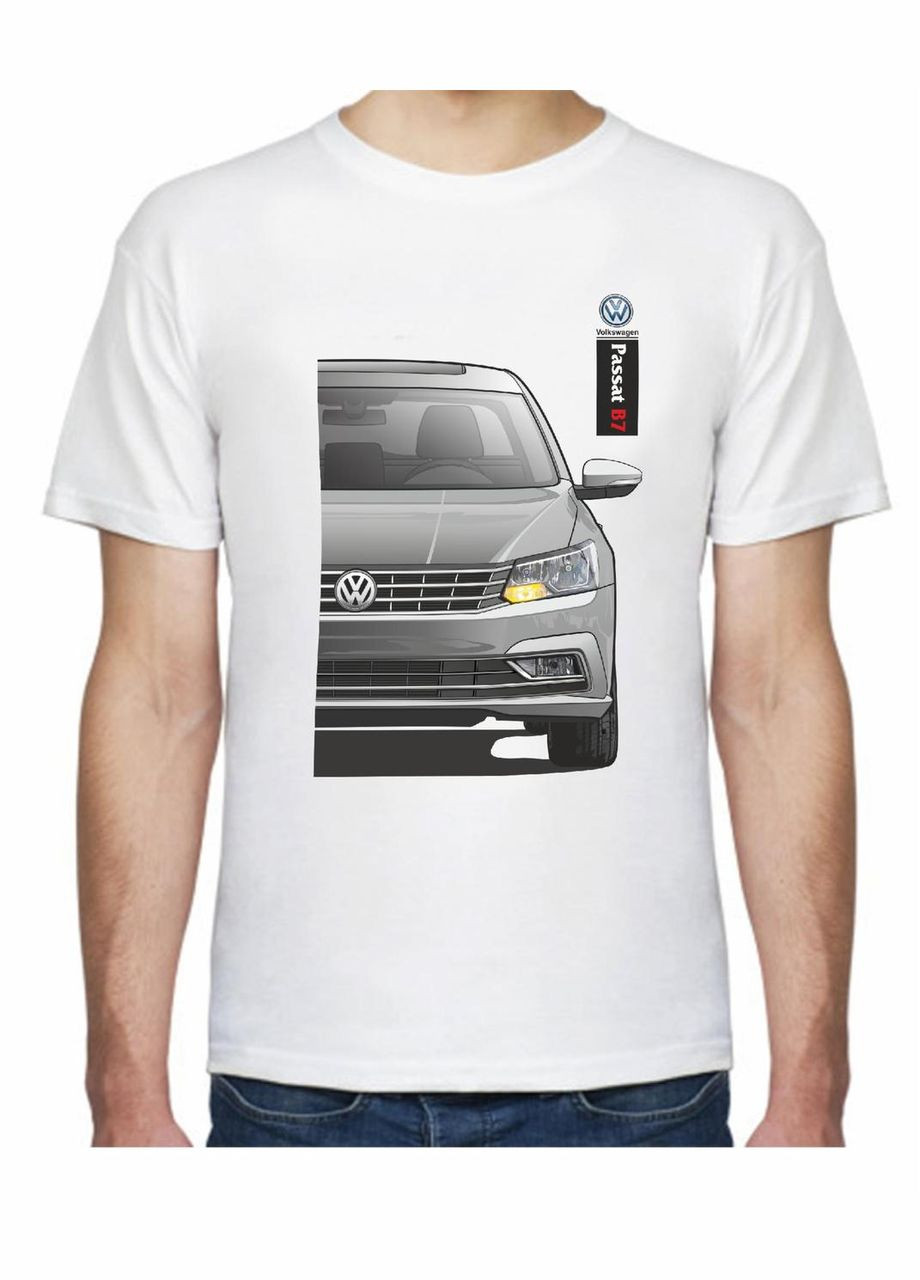 Біла футболка чоловіча з принтом volkswagen passat b7 f 1053077 біла Avtolife