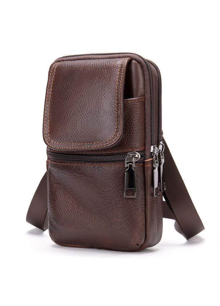 Сумка-барсетка на ремень кожаная брюк 20352 Коричневая Vintage (366881088)