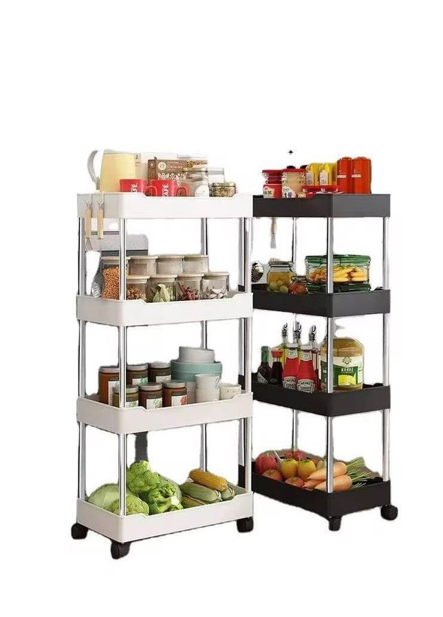 Стелаж полка на колесах Унивесальный органайзер для хранения 4 уровня Черный No Brand (328294526)