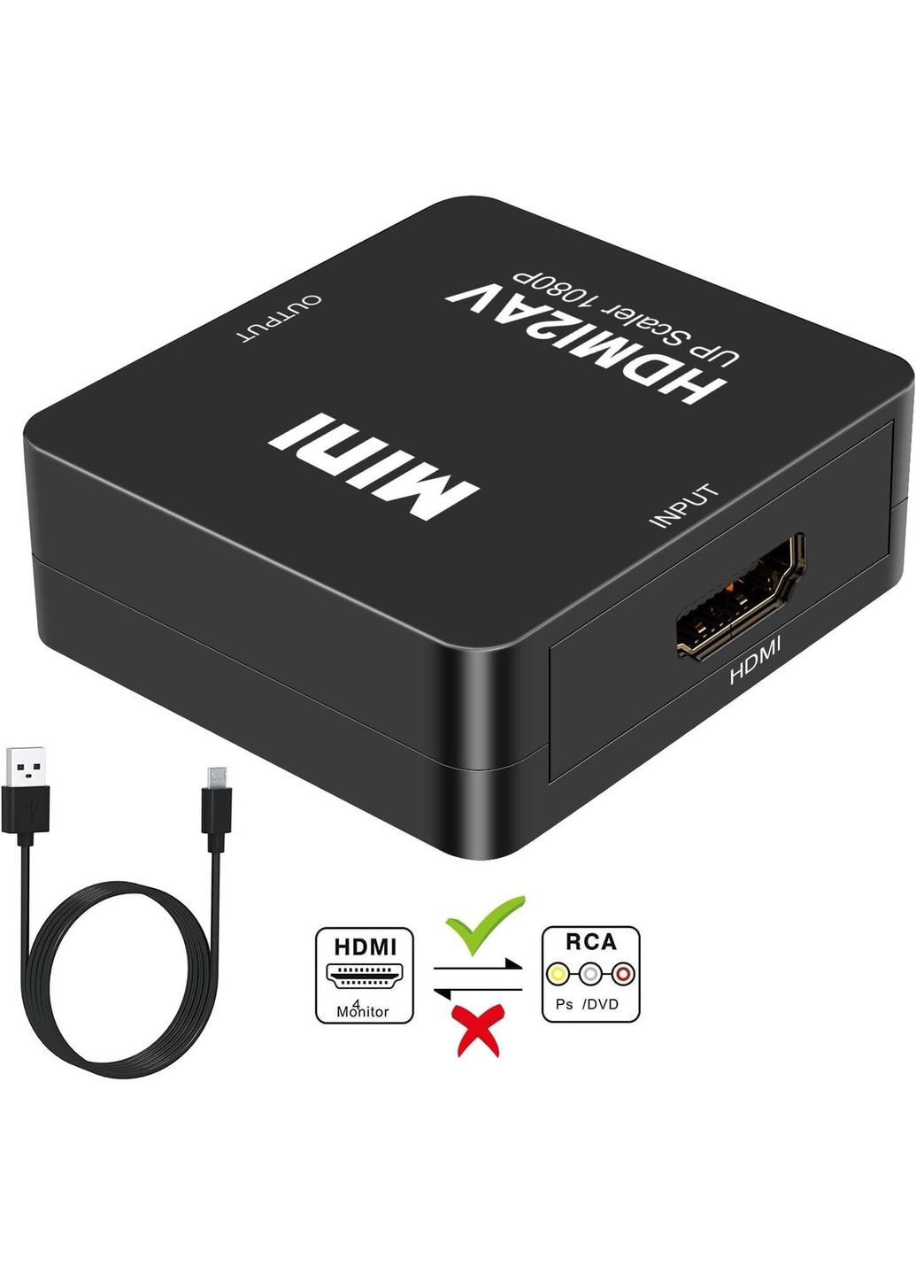 Конвертер HDMI в RCA AV с дополнительным питанием USB черный (HDMI2AV) Sony (308849335)