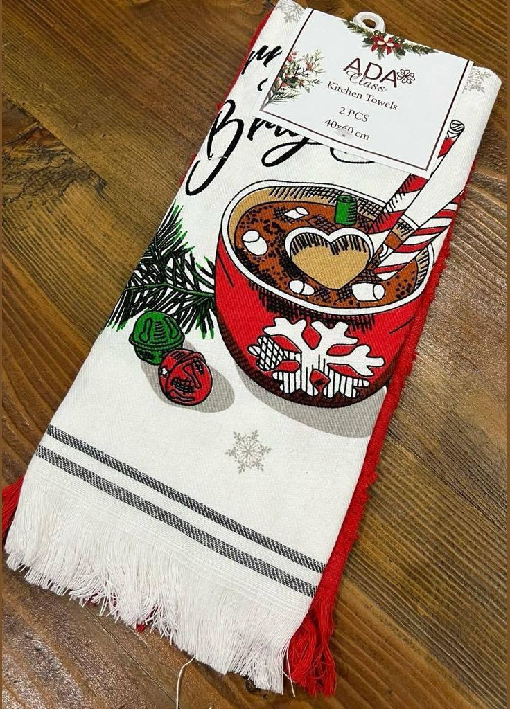 Набор 6 кухонных полотенец ленмахра 40х60 см (П4К-AL-kuhnya-007) ADA новогодний комбинированный