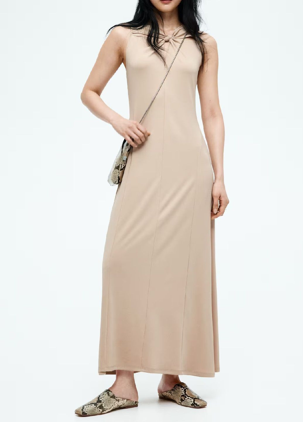 Бежевое кэжуал платье H&M однотонное