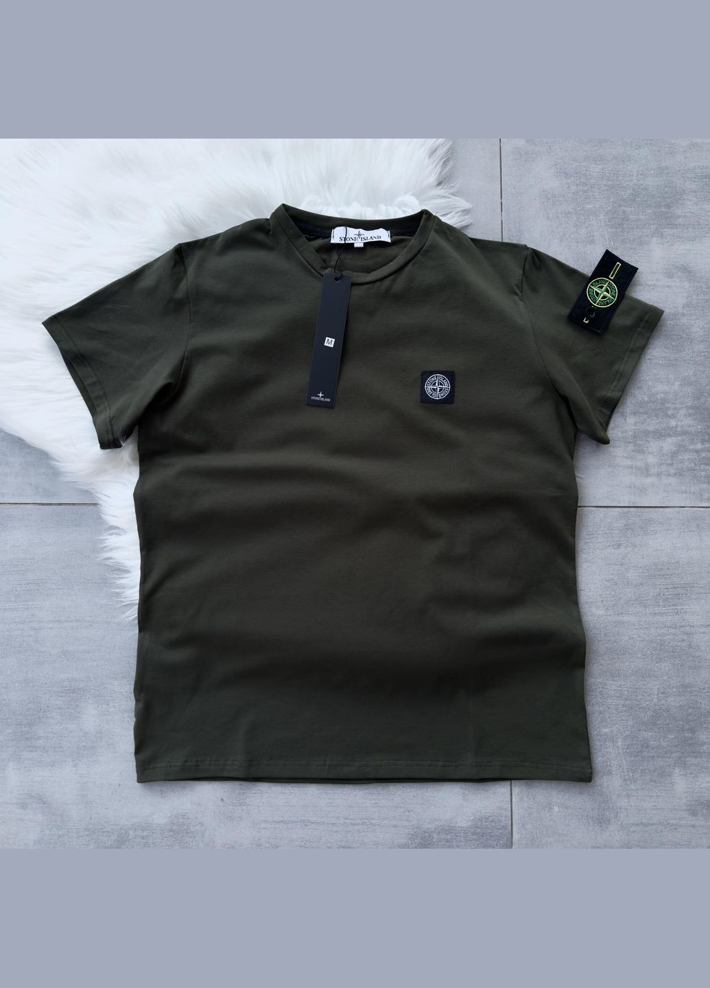 Комбинированная футболка si хаки No Brand