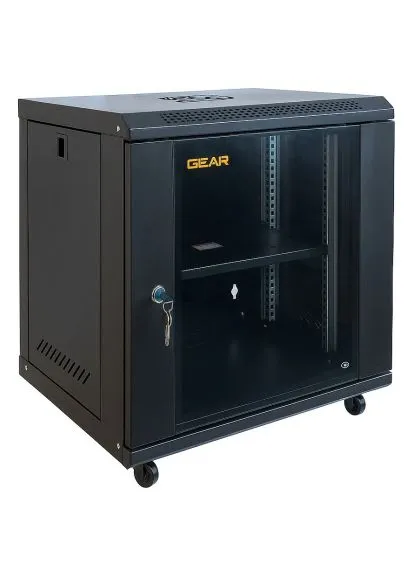 Шкаф настенный 12U 19" 600x450x650 мм, + полка 19", black (GWMSN-12U-600-450) Gear 12U 19" 600x450x650 мм, + полка 19", black (389553386)
