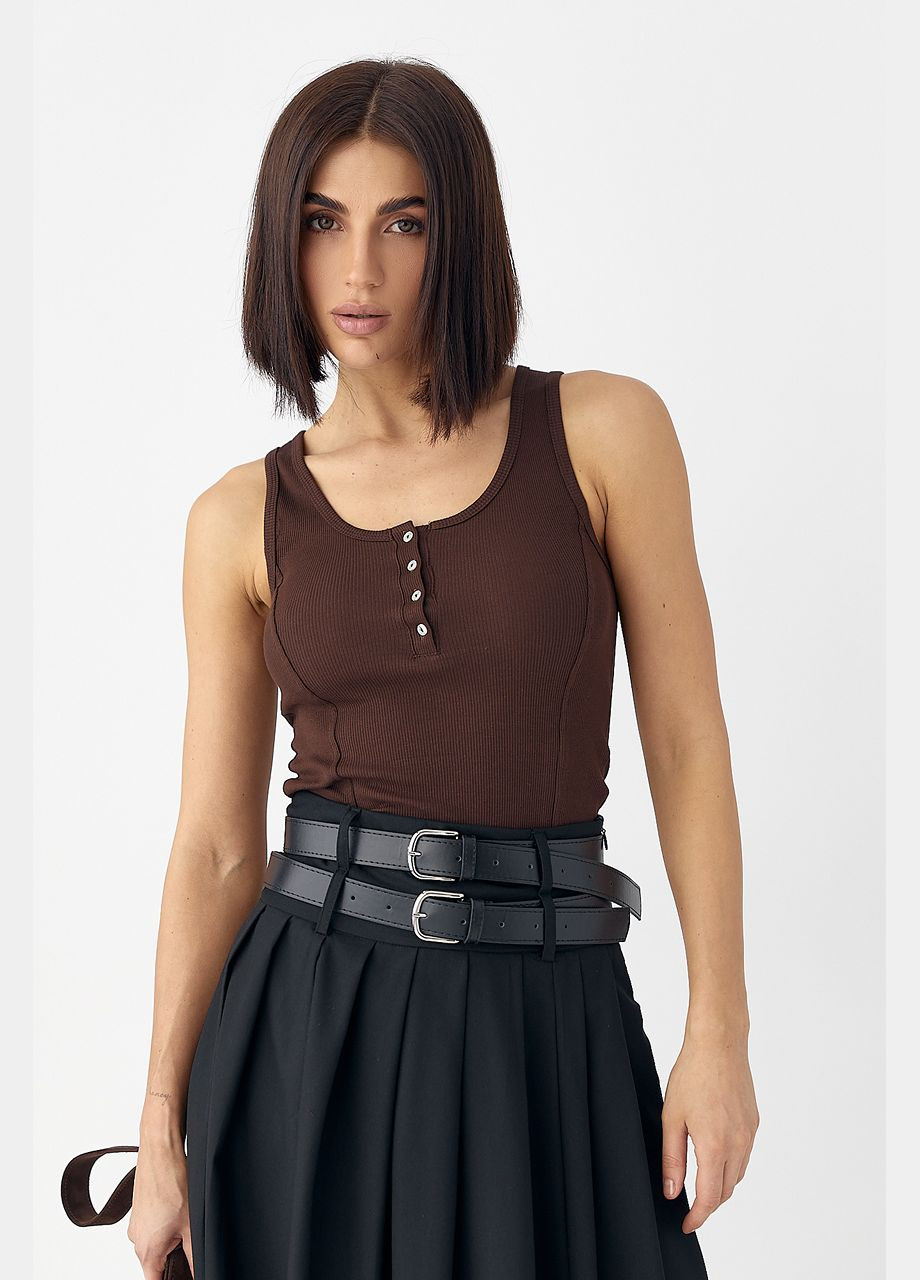 Приталенная майка в рубчик с декоративными швами Lurex — 324828086