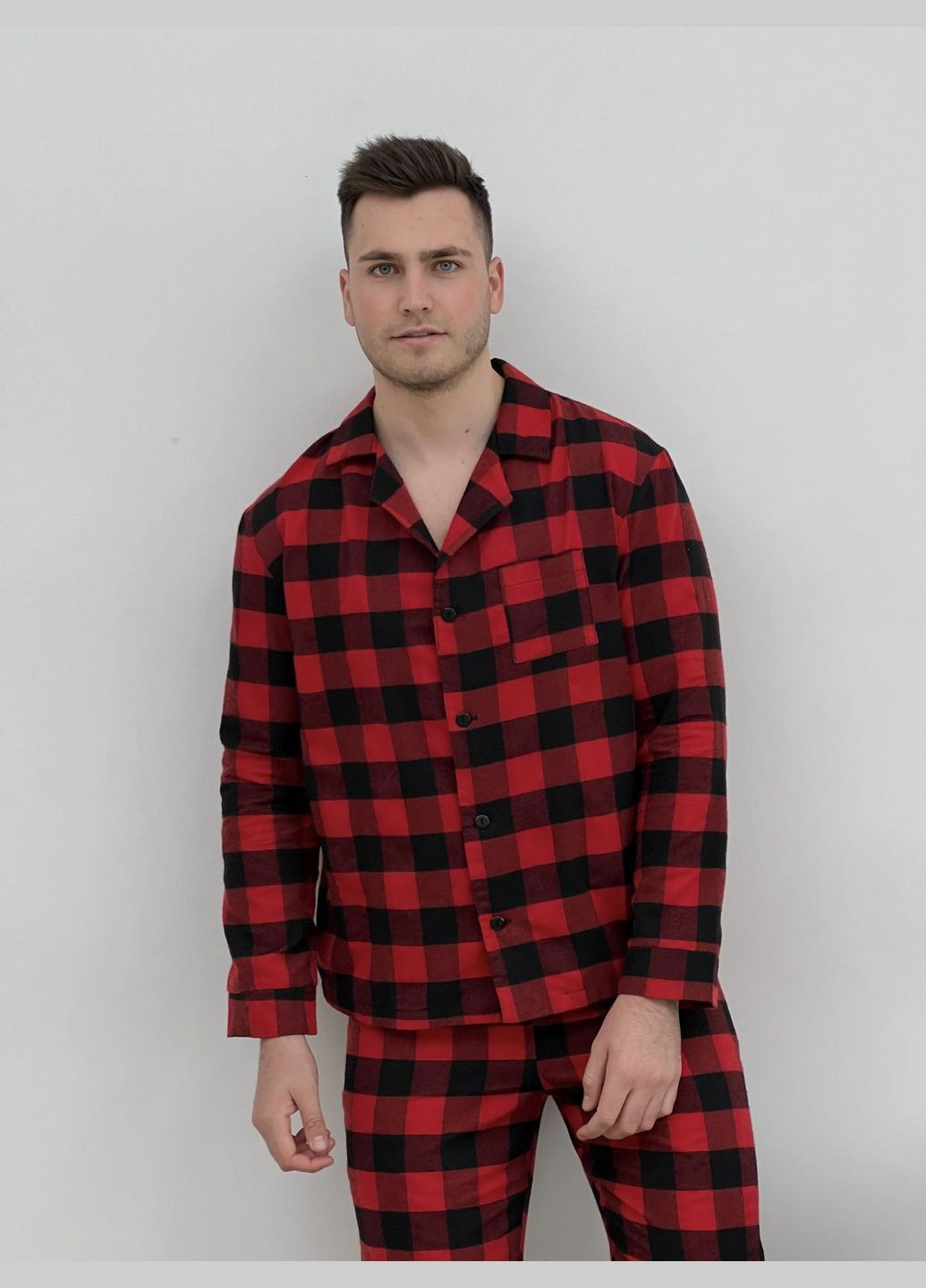 Пижама мужская из фланели (штаны+рубашка+футболка) клетка красно/черная Cosy (352769763)