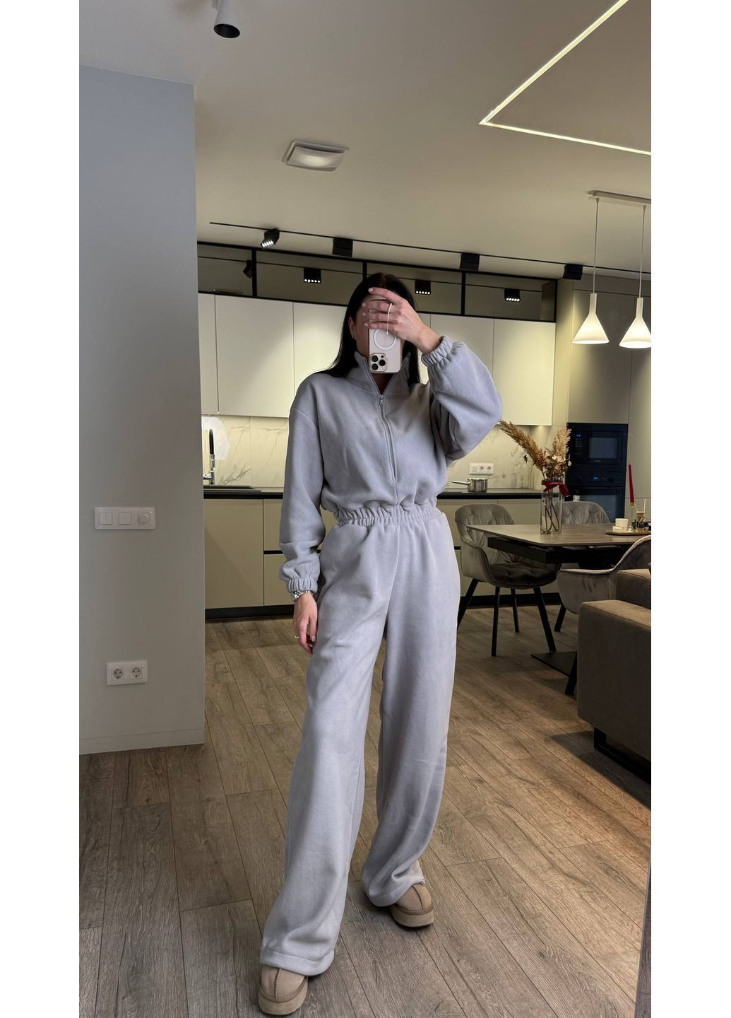 Тёплый флисовый комбинезон Oversize No Brand С1525-1283/1 комбинезон-брюки серый флис