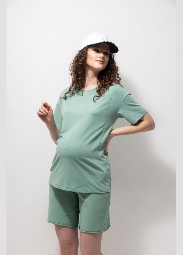 Трикотажные шорты для беременных цвета полынь Юла мама (324019486)