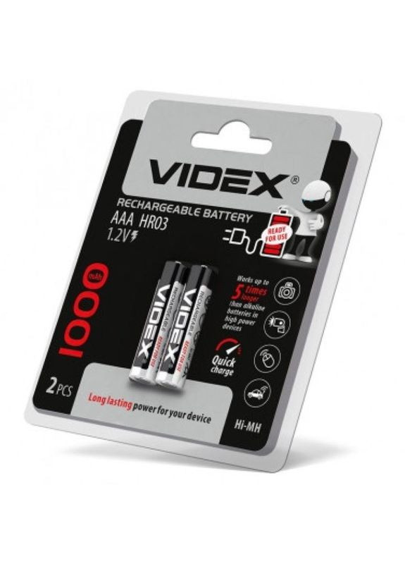 Аккумуляторная батарейка AAA (мизинчиковая) HR03 1000 mAh блистер (2 батарейки) Videx (329440474)