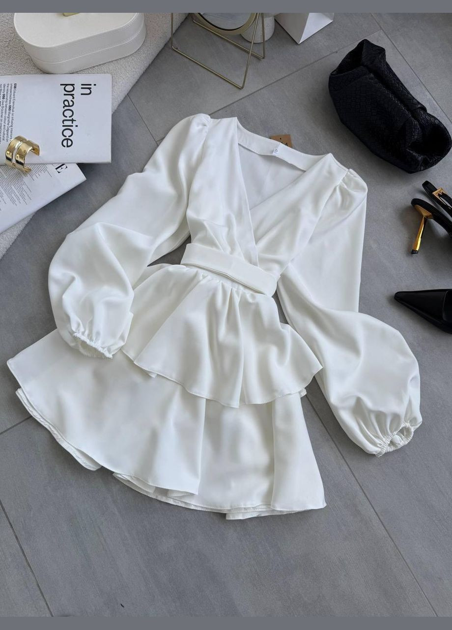 Молочна повсякденний сукня жіночій - міні з воланами кльош JUGO однотонна