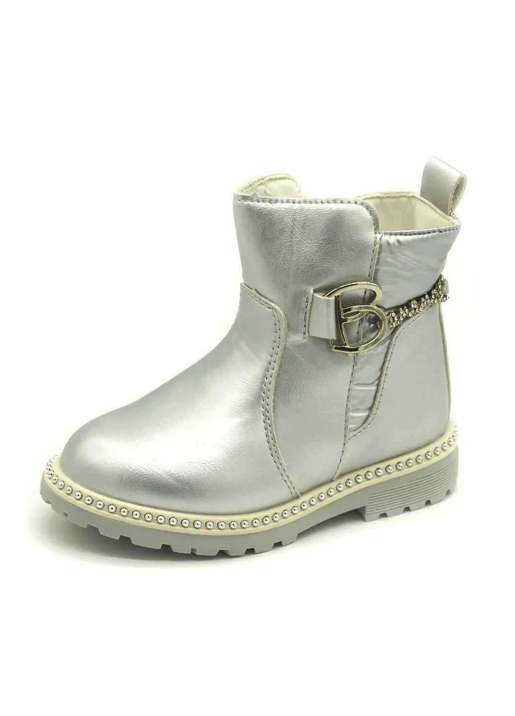 Серебряные демисезонные ботинки для девочек серебристый Lilin