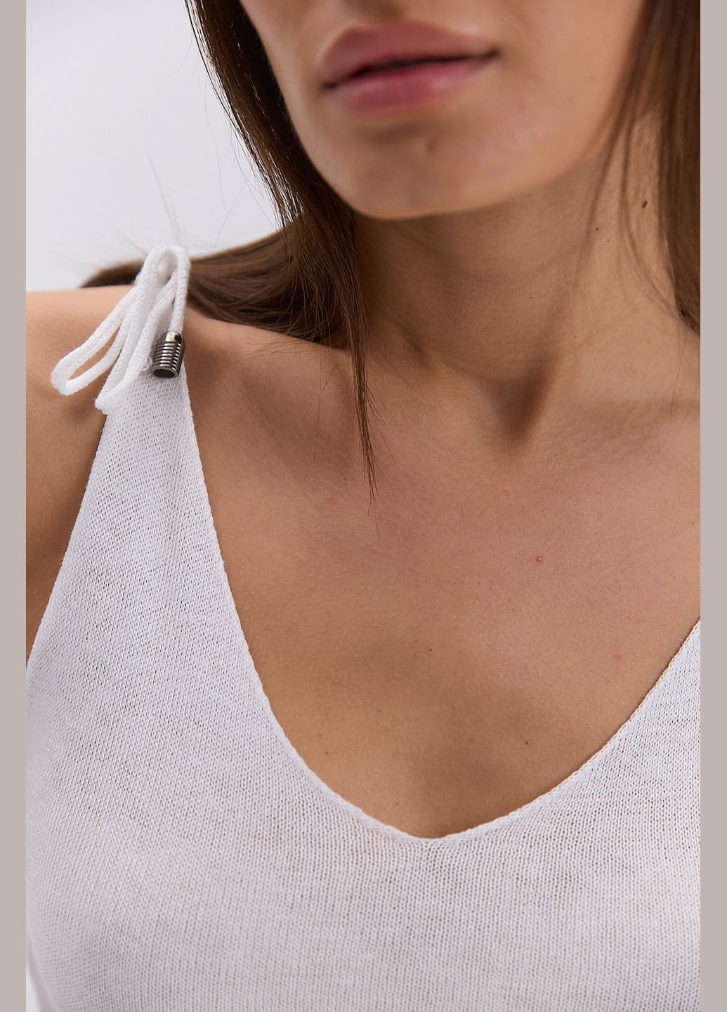 Жіноча в`язана майка світло-рожева з бретелями-зав`язками Arjen — 324392983