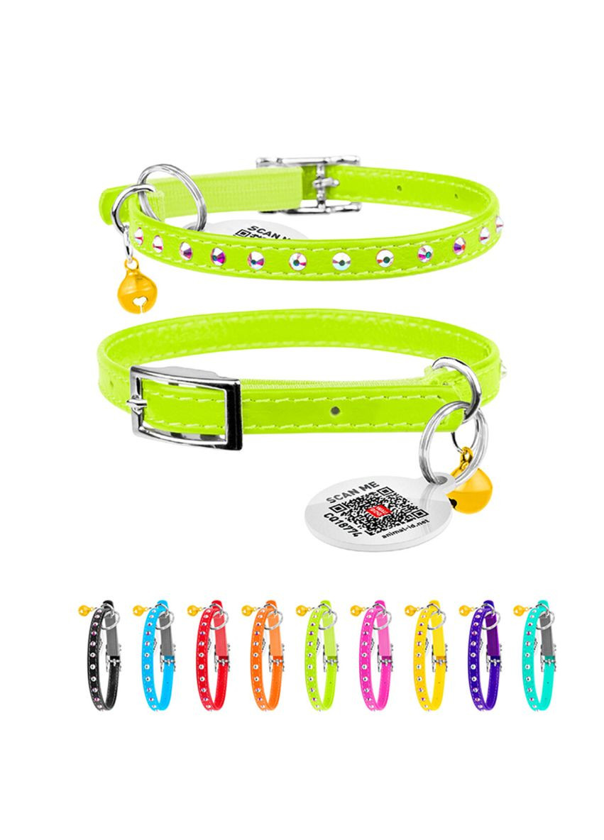 Ошейник Glamour с резинкой, для кошек (ширина 9мм, длина 22-30см) салатовый WAUDOG (322643153)