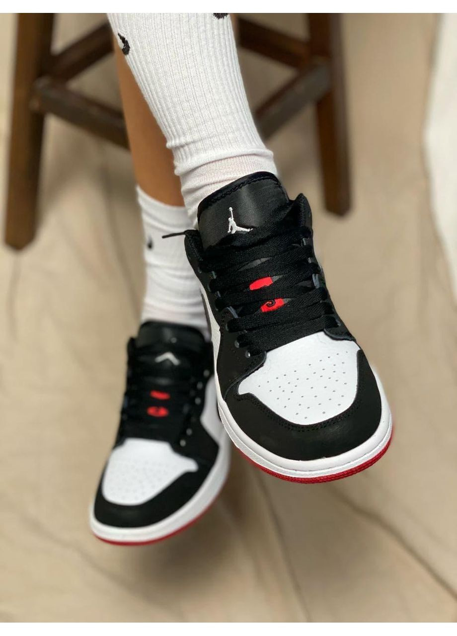 КРОССОВКИ ЖЕНСКИЕ NIKE AIR JORDAN RETRO 1 LOW WHITE RED BLACK 2 НАЙК АИР ДЖОРДАН No Brand чёрные демисезоны (367172512)