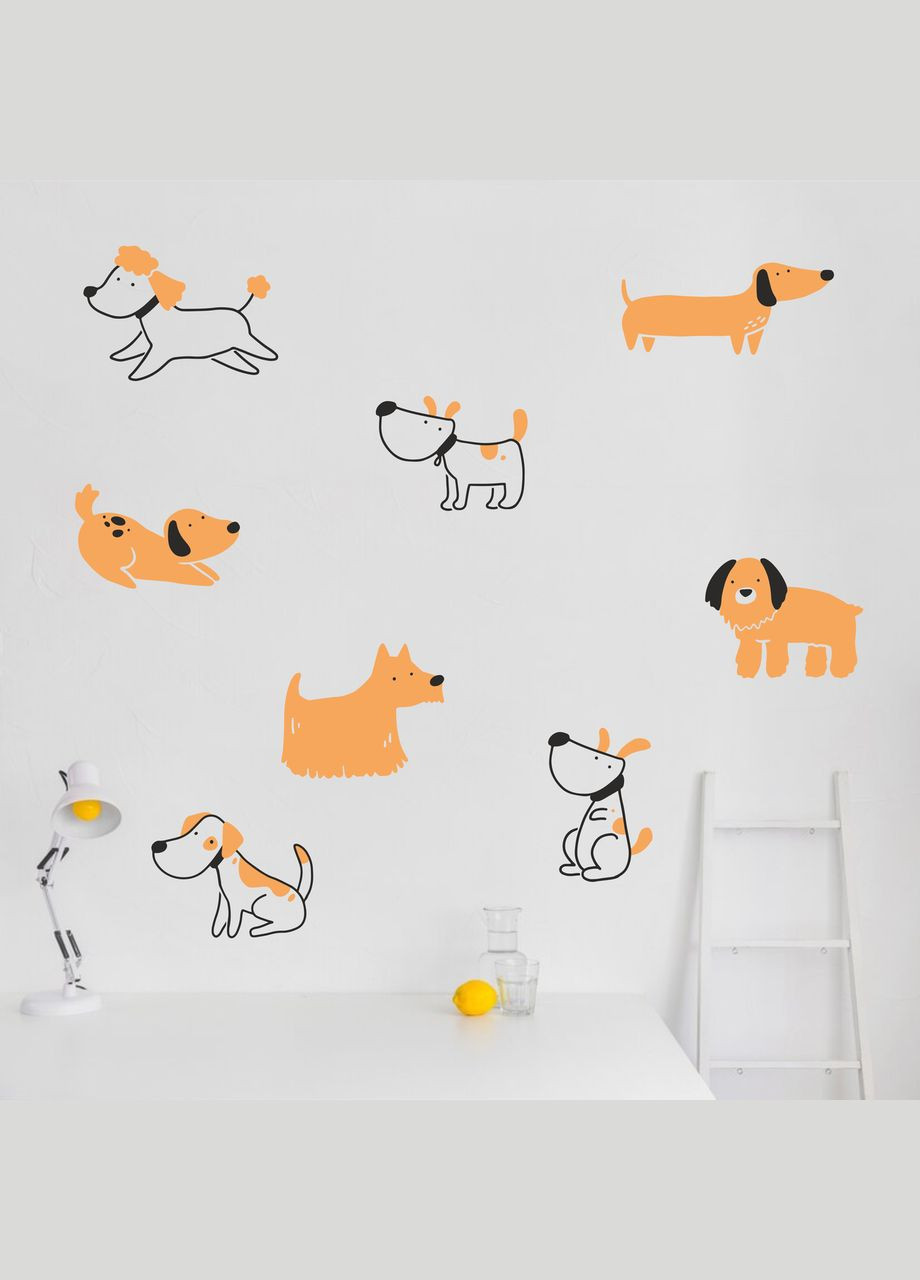 Вінілова інтер'єрна на стіну, шпалери та інші поверхні "Собаки руді та контурні" Кавун наклейка (316190287)