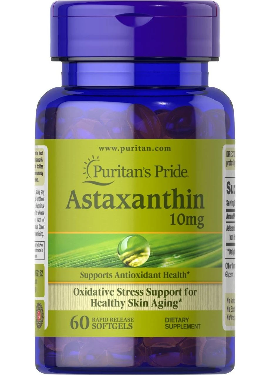 Астаксантин, Natural Astaxanthin, 10 мг, 60 капсул Puritans Pride (388550769)