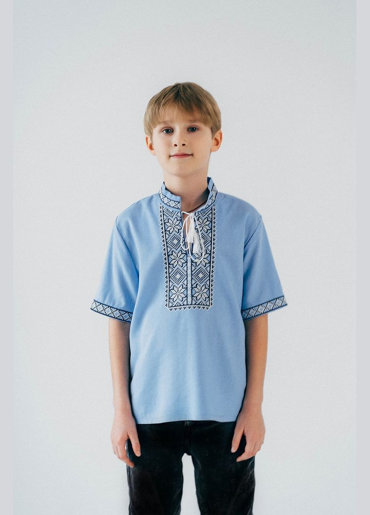 Голубая вышиванка для мальчиков 04-2733-71в 140 см голубой Авекстекс лен (331622958)