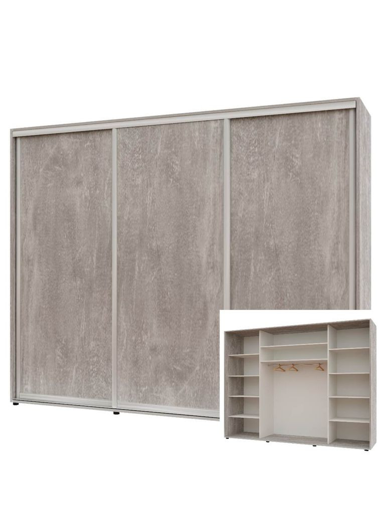 Шкаф-купе трехдверный Комфорт Мебель 270*60*220 см Бетон 3 двери ДСП Макси Комфорт Меблі (360437126)