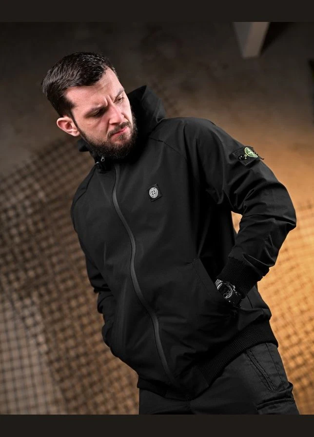 Мужская городская ветровка Stone Island Black водоотталкивающая из эластичного материала T800 No Brand (340560431)