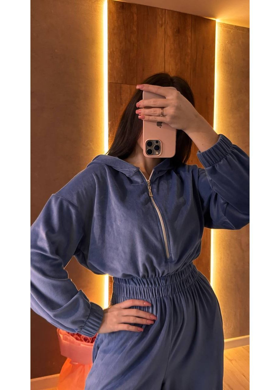 Женский комбинезон No Brand комбинезон-брюки однотонный графитовый спортивный, повседневный, кэжуал велюр