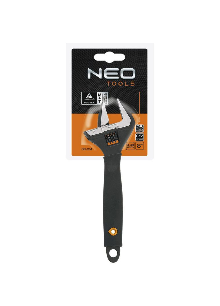 Ключ розвідний (039 мм, 200 мм) з пластиковою рукояткою (23843) Neo Tools (295036415)