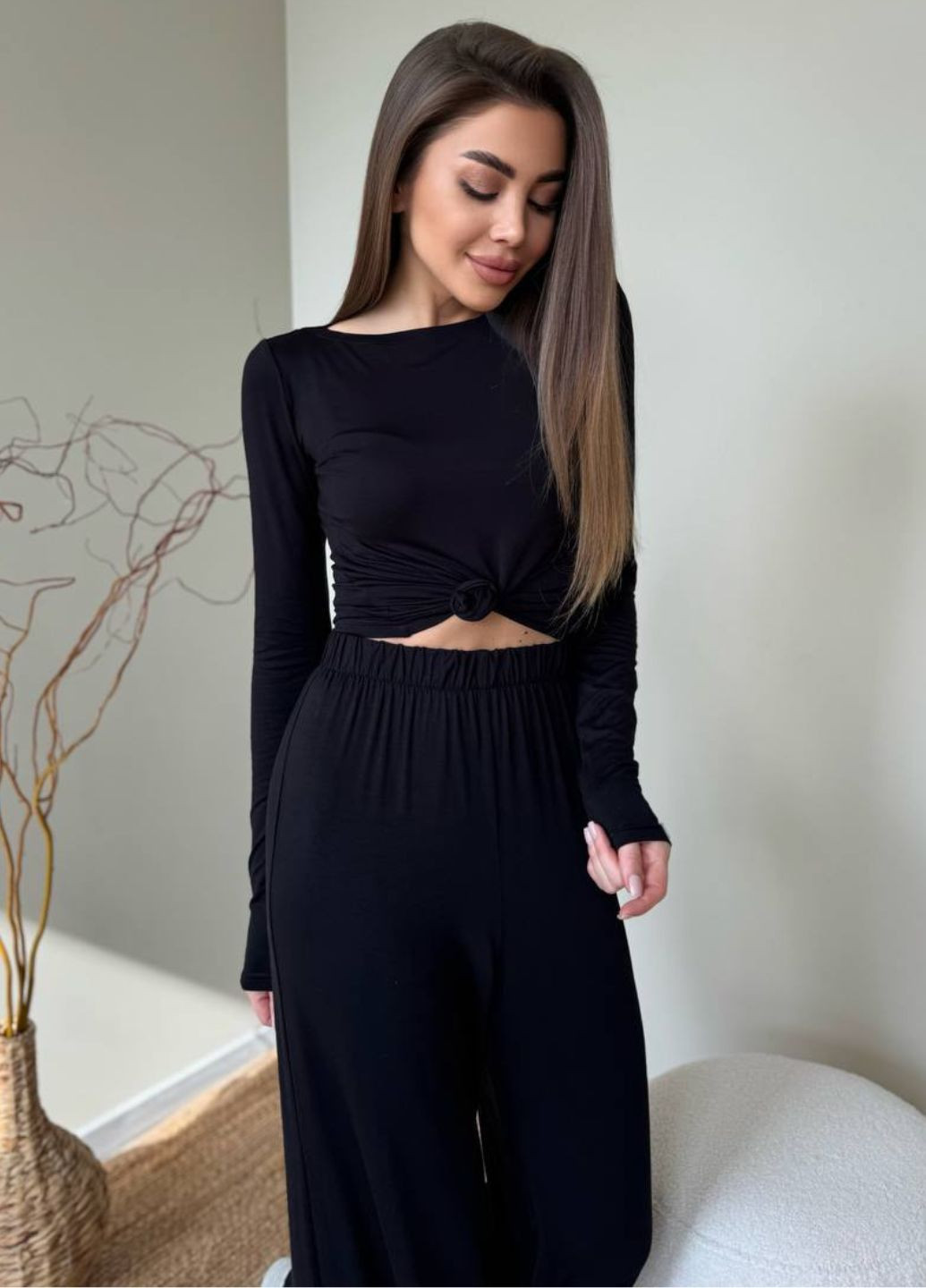 Базовий повсякденний костюм двійка: приталений лонгслів + штани палаццо Tik-Tak (324389310)