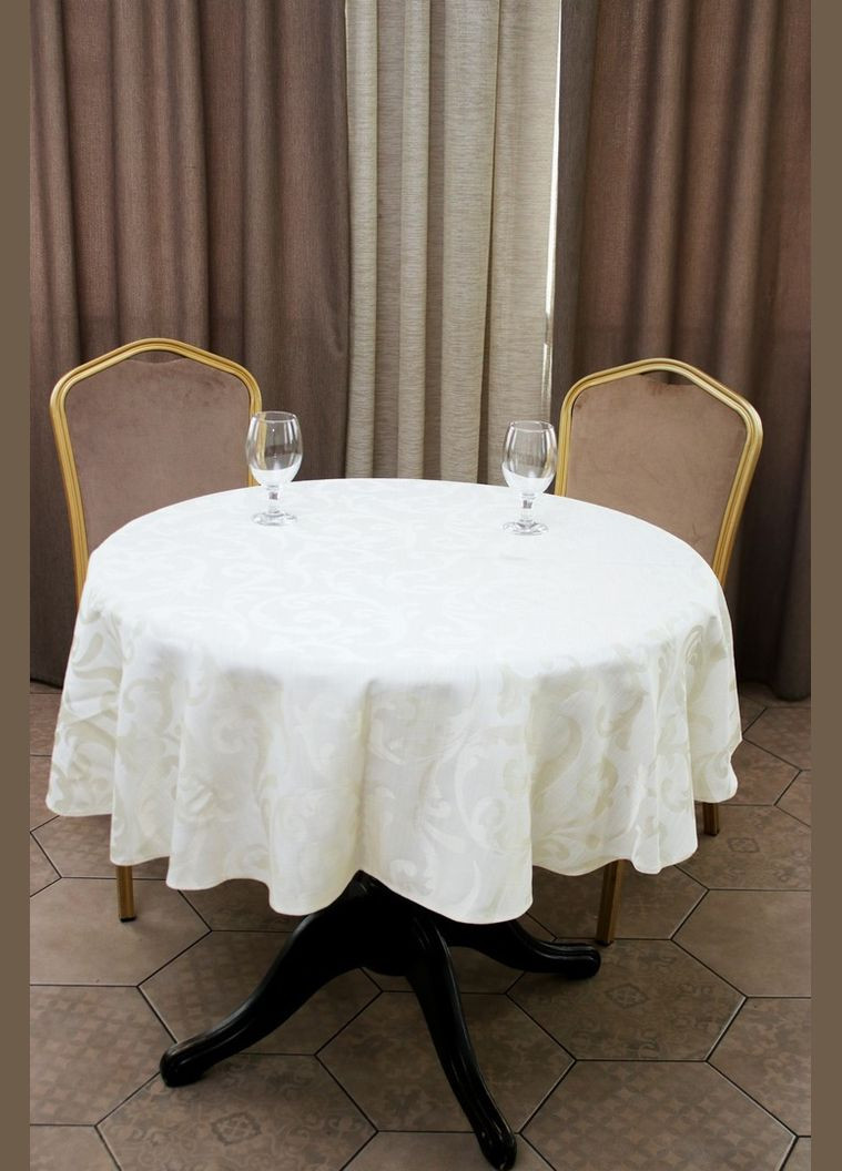 Скатерть жаккардовая "Вензель", круглая Ø 160 см Кремовая Kayra (318382676)
