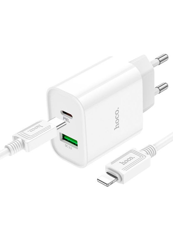 Сетевое зарядное устройство с кабелем PD20W+QC3.0 charger set(C to iP) White (6931474779892) Hoco C80A Plus Rapido (372680789)