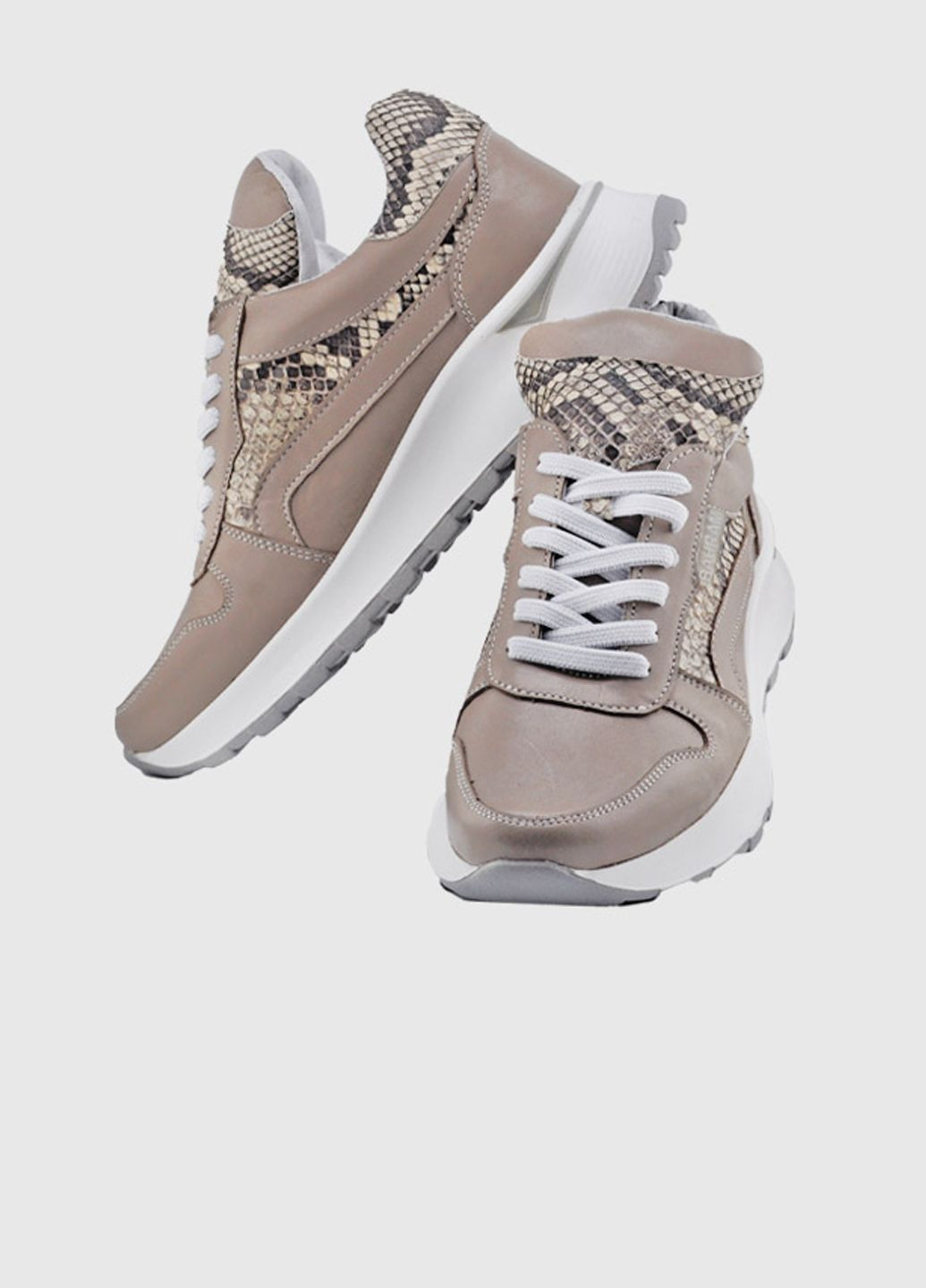 Женские кроссовки кожаные темно-бежевые + питон (0110) Bahram темно-бежевые лето (329880124)