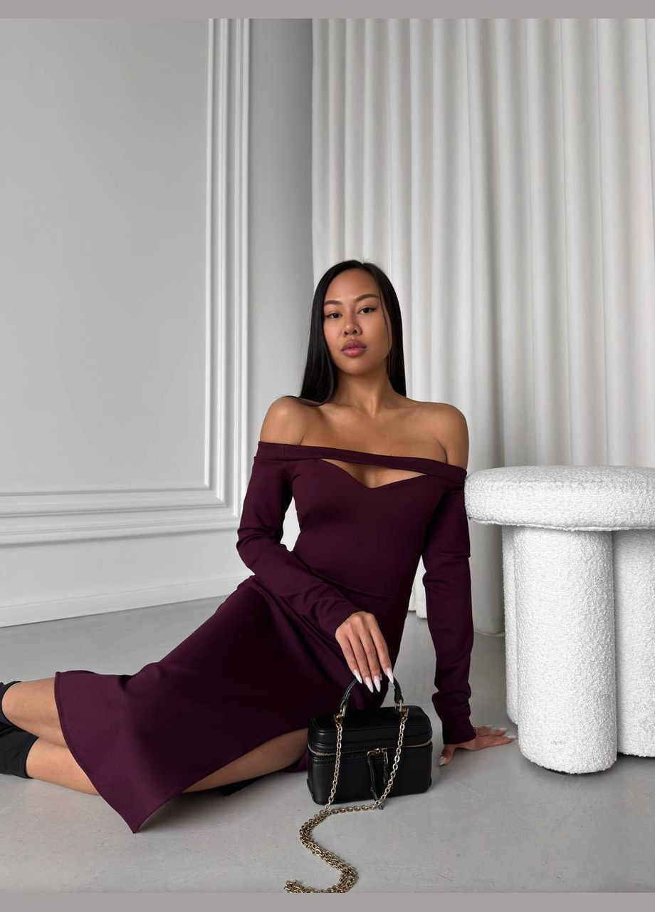 Бордовое деловое, кэжуал платье футляр футляр No Brand однотонное