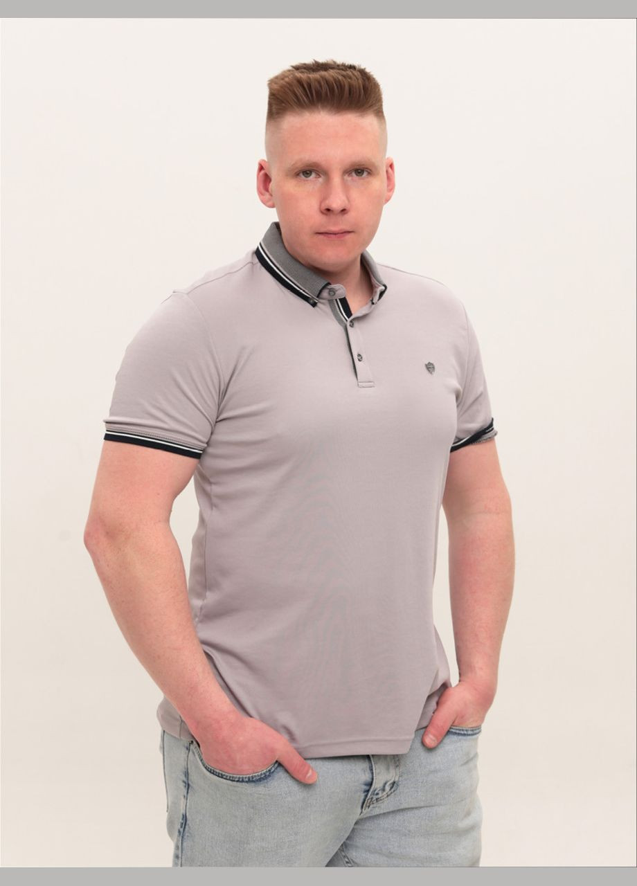 Серая футболка-поло мужское светло-серое однотонное короткий рукав для мужчин MarcoStar однотонная