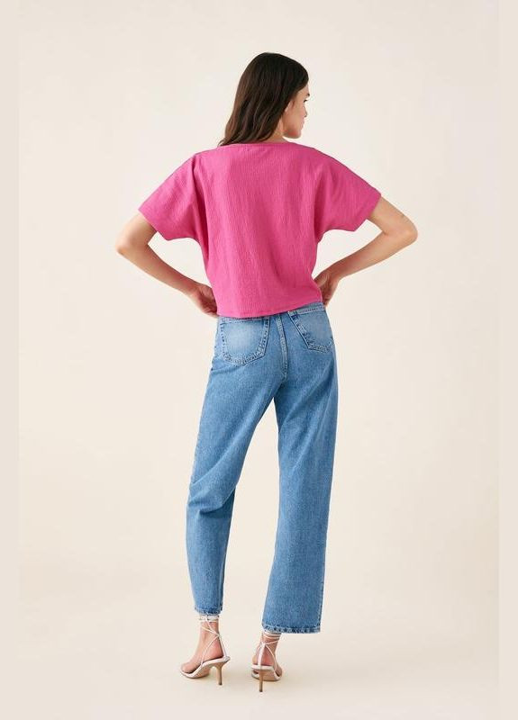 Яскрава рожева футболка жата з вирізом Zara - (322640416)