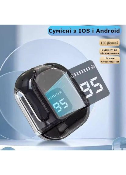 Бездротові навушники AIR 31 з прозорим зарядним кейсом, вакуумні bluetooth 5.3, колір чорний No Brand (359502828)