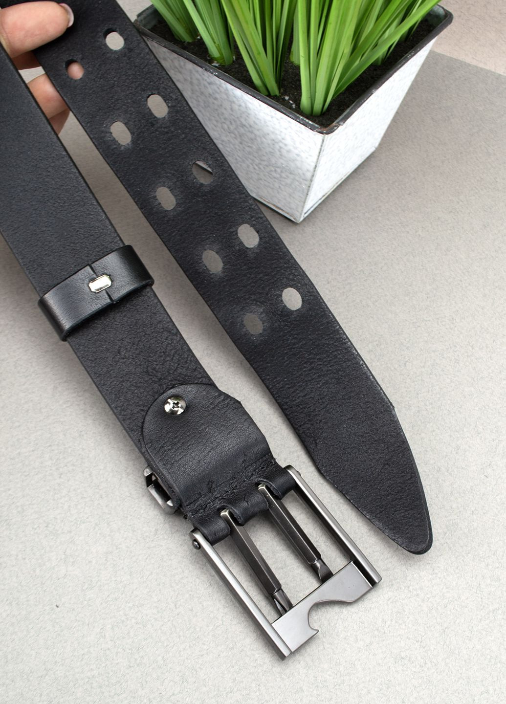 Ремень мужской кожаный черный -4068 (125 см) мультитул JK (306554331)